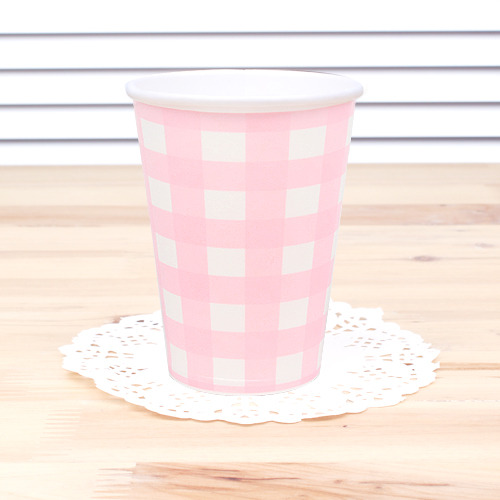 체크 종이컵-핑크(6개입)